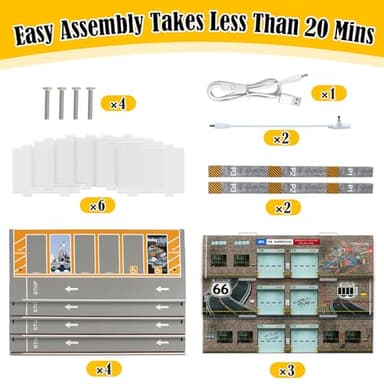 Saichotoy Storage for Hot Wheels: Toy Car Parking Garage Diorama with Lights - Freestanding Display Case for 1/64 Scale Diecast Cars with 4 Levels 24 Spots Maximum 40 Cars - Image 8