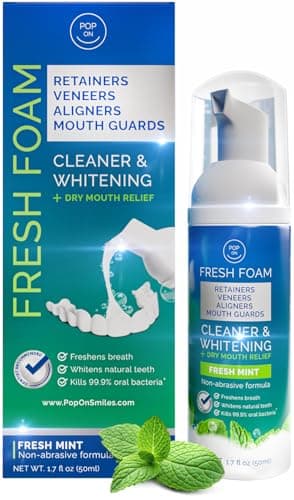 Retainer Cleaner Foam for Invisalign, Aligner Cleaner Whitening Foam for Mouth Guard Night Guard Veneers, Whitens Teeth, Freshens & Fights Bad Breath, 3% Hydrogen Peroxide, Mint - 50ml - Image 1
