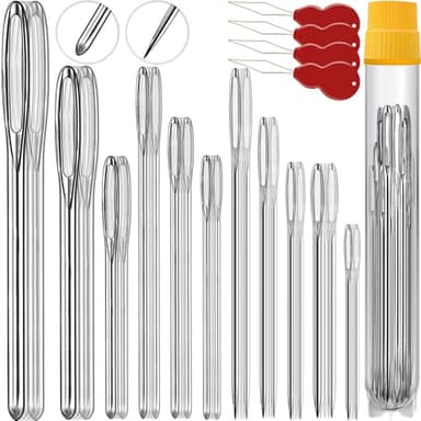 55PCS/11Sizes Blunt Needles and Sharp Needles, Large Eye Hand Sewing Needles, Knitting Needles, Yarn Needles, Embroidery Needles, Quilting Needles with 4 Threaders, Weaving Stringing Needles - Image 1