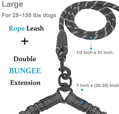 iYoShop Dual Dog Leash - 360° Swivel, No Tangle Walking Leash with Shock Absorbing Bungee for Two Dogs (Large, 25-150 lbs, Black) - Image 2