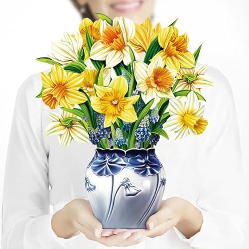 Airpark Pop Up Flower Card, 3D Paper Flowers Bouquet – English Daffodils, Birthday, Easter, Mother’s Day, Get Well Greeting Card with Note Card & Envelope - Image 1