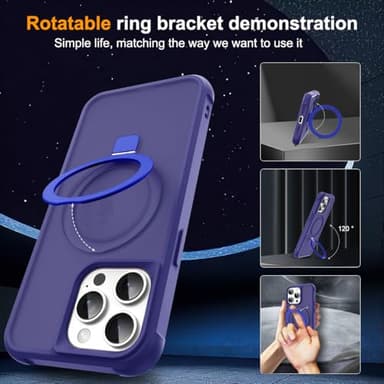 SKYLMW Compatible with iPhone 12 Pro Max Case & iPhone 13 Pro Max Case with Invisible Magnetic O-Ring Stand Translucent Phone Cases 6.7" [Compatible with Mag-Safe][Great Grip Feeling], Navy - Image 2