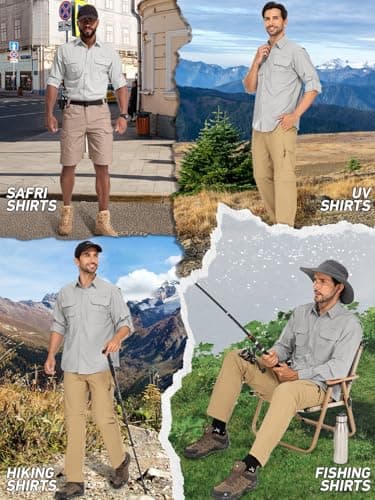 linlon Mens Safari Shirts Long Sleeve UV Protection Hiking Fishing UPF 50+ Quick Dry Cooling Camping Travel Shirts#5066-Light Grey-M - Image 6