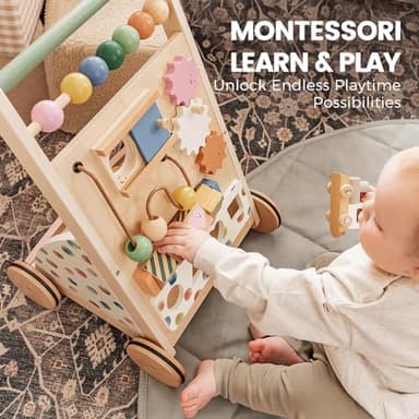 Tiny Land Wooden Baby Walker, Adjustable Speed Baby Push Walker for Boys and Girls, Montessori Activity Center Push Toy for Kids Development (Morandi) - Image 7