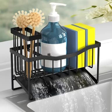Fssvcd Maifan Sink Caddy Sponge Holder for Kitchen with Brush Holder and Stainless Steel Self Drain Tray, Rustproof Kitchen Sink Organizer for Sponge, Soap Dispenser Storage Accessories - Image 1