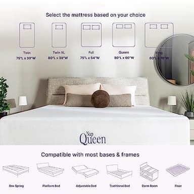 NapQueen 8 Inch Queen Size Mattress, Bamboo Charcoal Memory Foam Mattress, Bed in a Box, White - Image 3
