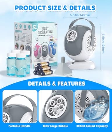Joyfuture Bubble Machine - Automatic Bubbles Blower for Kids, Toddlers - 360° Rotation & 75° Adjustment, Bubble Toys with LED Light - Gifts for Boys, Girls, Halloween, Outdoor, Birthday, Party - Image 8