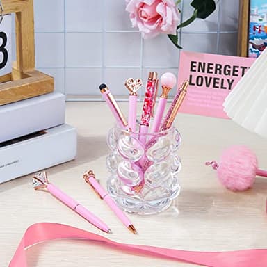 WEMATE 8Pcs Ballpoint Pens Set Metal Crystal Diamond Glitter for Journaling Pink Pen Bling in Black & Blue Ink Pretty Cute Fancy Mothers Day Gift for Women Wedding School Office Desk(Pink) - Image 4