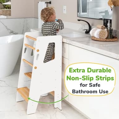Toddler Standing Tower - Complete Toddler Kitchen Stool Helper - Ideal Kids Kitchen Step Stool for Learning New Skills - Updated Design with Safety Feet - White - Image 2