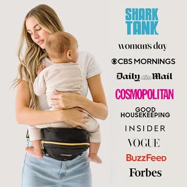 Tushbaby The Original Safety-Certified Hip Carrier for Babies & Toddlers: Machine Washable Child Waist Seat with Pocket Storage, As Seen on Shark Tank (23”-44” waist, 0-3 yrs up to 45lbs) – Black/Gold - Image 5