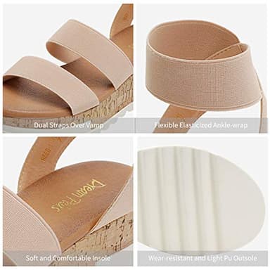 DREAM PAIRS Women's Open Toe Elastic Ankle Strap Casual Flatform Platform Wedges Sandals,Size 8.5,Nude,REED-1 - Image 3