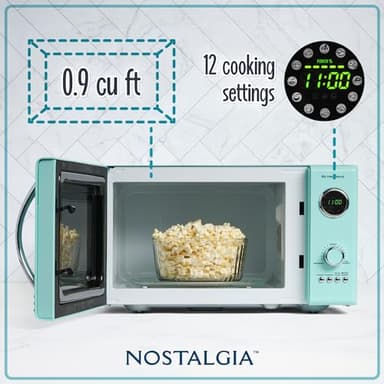 Nostalgia Retro Countertop Microwave Oven, 0.9 Cu. Ft. 800-Watts with LED Digital Display, Child Lock, Easy Clean Interior, Aqua - Image 4