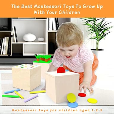 Adena Montessori 3 for 1 Wooden Montessori Play Kit Baby Toys,includes Matchstick Color Drop Game,Carrot Harvest Game and Coin Box,Learning Toy for Kid 1,2,3 Year Old,Girl Boy Gift for Baby 6-12 Month - Image 6