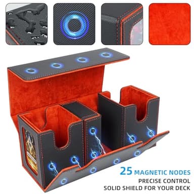 AFIING Mtg deck box with commander display- Fits 200 Double Sleeved Cards,3-in-1Card Deck Case,Strong Magnet Card Organizer For Magic Commander TCG CCG,4Dividers &2 Toploaders, Black/Red - Image 5