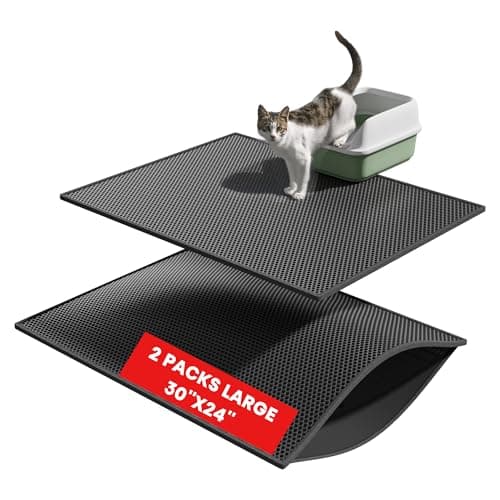Pieviev 2 Packs Cat Litter Mat Double Layer Waterproof Urine Proof Trapping Mat (30''X24'', Black) - Image 1