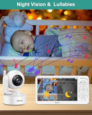 Blemil 6" Baby Monitor with 2 Cameras 4000mAh Battery Upgrade Split Screen Video Baby Monitor No WiFi Remote Pan-Tilt-Zoom Auto-Night Vision 150 Languages ECO Mode 2-Way Talk 1000FT (Ideal Condition) - Image 7