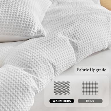 WARMDERN Waffle Weave Duvet Cover Queen Size, White Textured Duvet Cover Set, Soft and Breathable Comforter Cover, 3 Pieces Microfiber Bedding Set for All Season(White,Queen) - Image 3