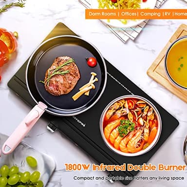 Infrared Double Burner Electric Cooktop - 1800W Portable Stove, Heat-up In Seconds, Countertop Cooktop for Dorm, Compatible with All Cookware - Image 7