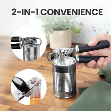 Zulay Kitchen Heavy Duty Stainless Steel Can Opener Manual with Bottle Opener - Rust Proof Manual Can Opener With Turn Knob & Comfy Soft Grip Handles - Black - Image 3
