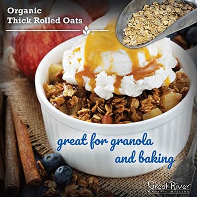 Great River Organic Milling Organic Extra Thick Rolled Oats | Whole Grain, Non-GMO, Kosher Certified | Hearty Texture for Oatmeal, Granola, Cookies, Baked Goods & Breakfast Recipes | 25 Lb (Pack of 1) - Image 7