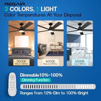 Ceiling Fan with Light 52-Inch, Remote Control Reversible DC Motors, 3CCT Dimmable Timer Noiseless, Black Ceiling Fan for Bedroom Living Room, Indoor&Outdoor ETL Listed - Image 2