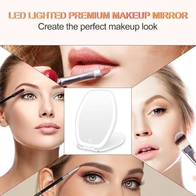 Travel Makeup Mirror with Light: 3 Color Lighting Portable Mirror with Touch Screen Rechargeable Adjustable LED Lights Hexagon Vanity Mirror for Travel, Desk, Home (White) - Image 6
