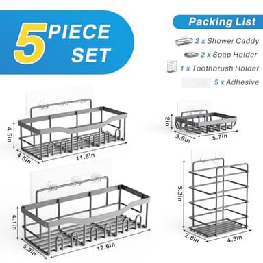 EUDELE 5-Pack Rustproof Stainless Steel Shower Caddy – No Drill Adhesive Bathroom Organizer with Large Capacity, Spacious Shower Shelves for Inside Shower, Kitchen & Home Decor Storage-XL Size - Image 7