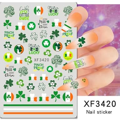 St. Patrick's Day Nail Art Stickers Green Irish Clover Nail Decals 3D Self-Adhesive Nail Art Supplies Lucky Leaves Beer Design Shamrock Stickers for Saint Patrick's Day Nail Decoration 6 Pcs - Image 5