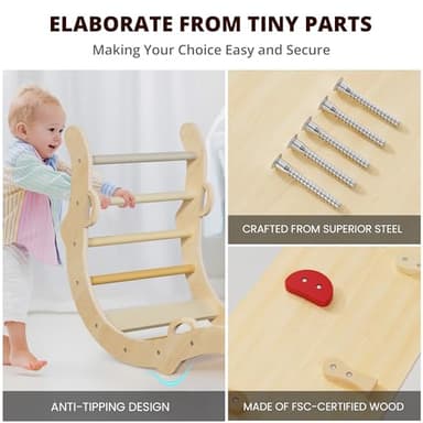 BlueWood Pikler Triangle Set, Toddler Wooden Climbing Toys Indoor 7in1 Foldable Climber for Kids, Montessori Philosophy Play Jungle Gym with Arch, Ramp, Ladder (Warm Winter Christmas) - Image 7