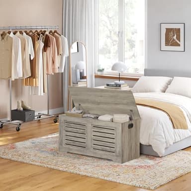 DINZI LVJ Storage Chest, Flip-Top Wooden Toy Box with 2 Safety Hinges, Retro Entryway Shoe Bench, Sturdy Large Storage Trunk for Living Room, Bedroom, Toddler Room, Easy Assembly, Grey Wash - Image 4