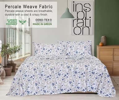 RUVANTI 100% Cotton King Size Sheets Set, 4 Pieces, Soft & Breathable Percale Weave Bedding, Deep Pocket 16", Hotel Standard, Crisp Cool Feel, Durable, Perfect Floral Bed Sheet, Sweet Pea - Image 3