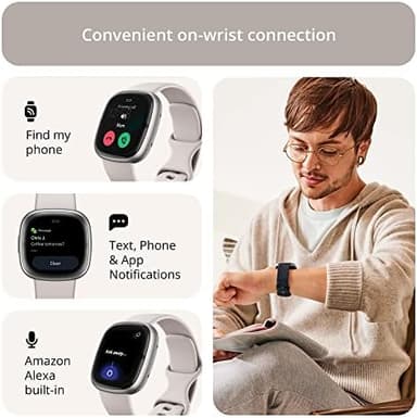Fitbit Sense 2 Advanced Health and Fitness Smartwatch with Tools to Manage Stress and Sleep, ECG App, SpO2, 24/7 Heart Rate and GPS, Lunar White/Platinum, One Size (S & L Bands Included - Image 6