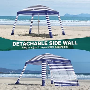 Rhino Valley Beach Cabana, 8 * 8FT Beach Tent UPF50+ Protection, Easy Setup Beach Canopy Wind Resistant with Cup Holder, Compact Beach Shade Foldable Beach Tent Sun Shelter, Blue & White Stripes - Image 4