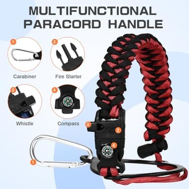 GAZLEMHO 40 oz Insulated Water Bottle with Straw& Spout 2-in-1 Lid, Triple Wall Vacuum Stainless Steel Cold 48H, Leak Proof Sports Metal Flask Jug with Paracord Handle, Black Red - Image 4