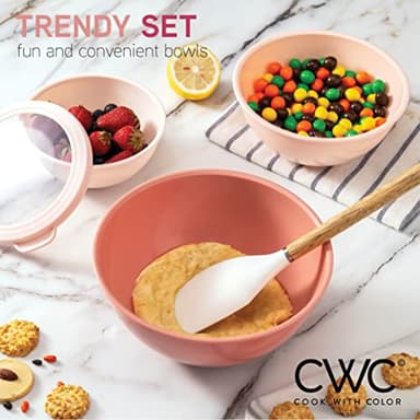 COOK WITH COLOR Mixing Bowls with TPR Lids - 12 Piece Plastic Nesting Bowls Set includes 6 Prep Bowls and 6 Lids, Microwave Safe (Rose) - Image 6