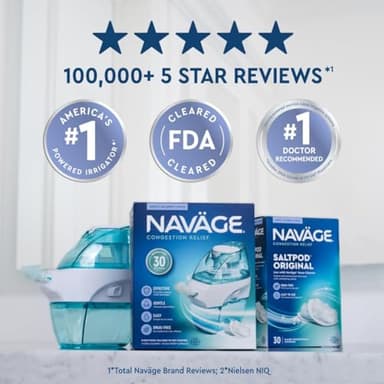 Navage Starter Bundle - Nasal Irrigation System - Saline Nasal Rinse Kit with 1 Navage Nose Cleaner and 30 Salt Pods - Image 6