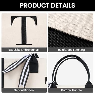 BAGAIL Initial Tote Bag, Personalized Birthday Gifts for Women, Teacher, Friends, Mom, Wedding, Monogrammed Beach Bag(1pcs-Ivory, Bride) - Image 6