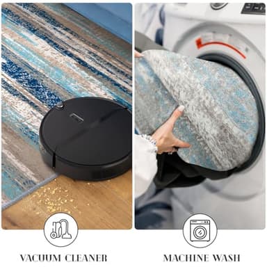 Lansny Modern Abstract Kitchen Rug Set of 2, 2x3 and 2x6 Blue Washable Rug Runner Non Slip Kitchen Mat, Soft Faux Wool Throw Carpet for Entryway, Hallway, Bedroom, Bedside, Laundry Room, Office - Image 5