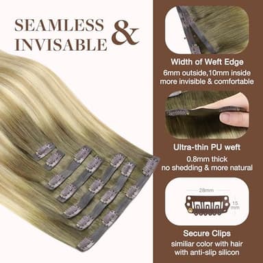 GOO GOO Clip in Hair Extensions Real Human Hair, Remy Human Hair Extensions Clip ins for Women, Natural Human Hair, 22inch 150g 7Pcs, 5A/90/16F Bahamian Balayage - Image 4