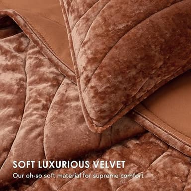 EVERGRACE Luxury Velvet Quilt Queen Size, Ultra Soft Wave Crushed Velvet Bedding Set, Lightweight Quilted Comforter Set for All Season, Oversized Bedspread Coverlet with 2 Shams, Burnt Orange - Image 4