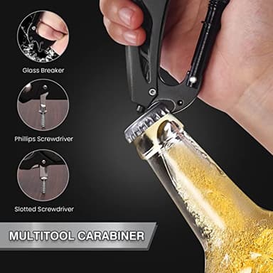 FUNBRO Multitool Carabiner with Pocket Knife, Stocking Stuffers Gifts for Men, EDC Carabiners with Folding Knives, Bottle Opener, Window Breaker and Screwdriver, Survival Gear for Camping Hiking - Image 2