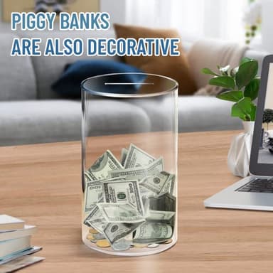 hizgo Adults Piggy Bank, Acrylic Clear Piggy Bank for Adults/Kids Must Break to Open, Unopenable Acrylic Savings jar, Size 10" H x 6" Diameter(Large) - Image 5