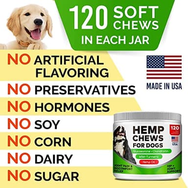 Hemp Chews for Dogs - Glucosamine Chondroitin for Dogs Joint Pain Relief with Hemp Oil, Hip & Joint Supplement Dogs, MSM Turmeric for Dogs Mobility, Dog Joint Supplement, Hemp Dog Treats Joints Health - Image 7