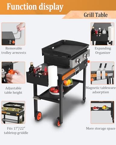 JiRiCHMi Grill Table, Blackstone Griddle Stand, Grill Carts Outdoor With Wheels, Used for Blackstone Griddle And Weber, Foldable Quickly Ninja Grill Stand Suitable for Travel/Camping - Image 7