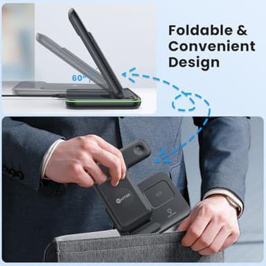 WAITIEE Wireless Charger for iPhone 16 15 14 13 12 11 X 8, 3 in 1 Charging Station for Apple Watch 10/9/8/7/6/5/4/3/2/SE/Ultra/Ultra 2 & for AirPods 4/3/2/Pro/Pro 2 (Black) - Image 4