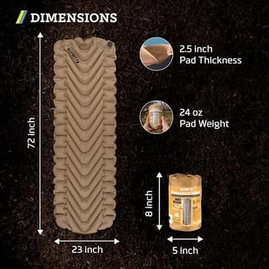 KLYMIT Insulated Static V Inflatable Sleeping Pad | Comfortable, Lightweight, Easy to Inflate, Portable Air Bed Mattress for Camping, Backpacking and Hiking — Coyote Sand - Image 3