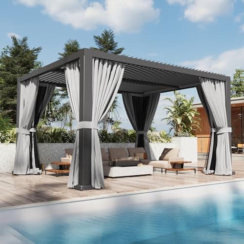 Aoxun Louvered Pergola 12' x 14' Outdoor Aluminum Pergola with Adjustable Top for Decks, Gardens and Backyards, Gray - Image 1