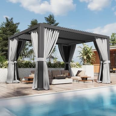 Aoxun Louvered Pergola 12' x 14' Outdoor Aluminum Pergola with Adjustable Top for Decks, Gardens and Backyards, Gray - Image 1