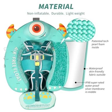 Mambobaby Float with Canopy Size Improved Non Inflatable Infant Baby Pool Float Smart Mambo Float Swim Trainer Add Tail Swim Float Mambo Float Solid Air Free Water Waist Swimming Ring - Image 2