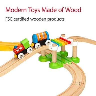 BRIO My First Railway Beginner Pack - 18-Piece FSC-Certified Wood Train Set - Compatible with All BRIO Sets - Includes Rainbow Bridge & Rattle Wagon - Safe Play - Toddlers Ages 18 Months & Older - Image 9